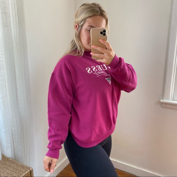 Guess Jeans Vintage Y2K Crewneck Maroon Spellout Sweatshirt Medium - Picture 2 of 9